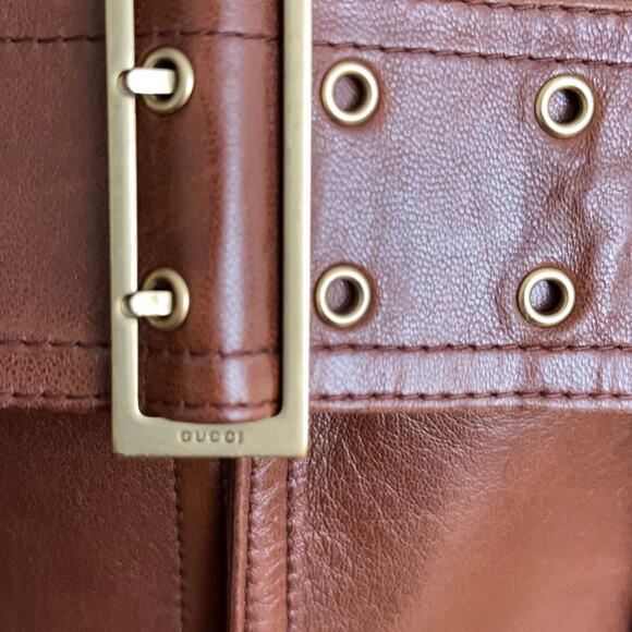 GUCCI 100% Leather Blazer Jacket Belted Cognac Brown Tan Camel IT 40/US S $5300 - Picture 5 of 9